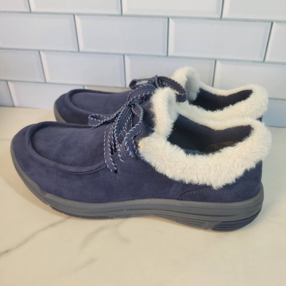 Ryka Avid Women Academy Blue Suede Faux Fur Water Repellent Loafers Sz 6.5 M